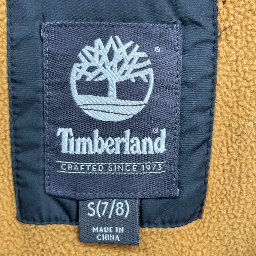 Timberland Hooded Parka Jacket Boys Size S 7/8 Black Insulated Fleece Lined Coat